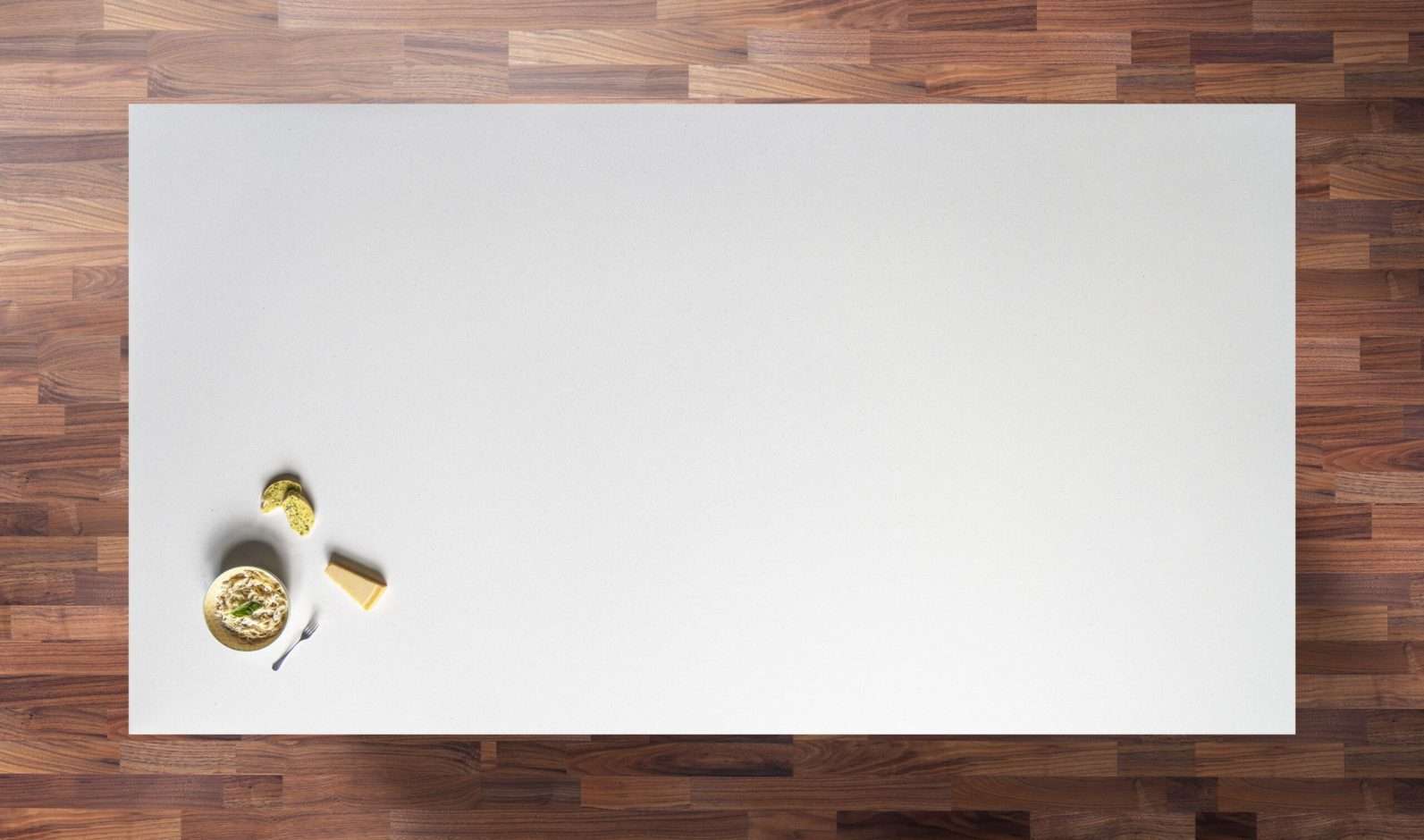Aspen Shimmer Quartz worktop slab displayed on a wooden surface