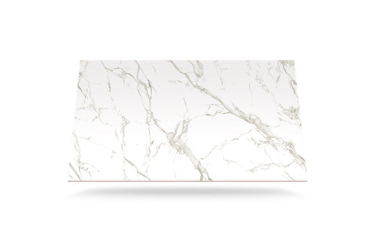 Aura 15 Porcelain kitchen island with seating and polished finish