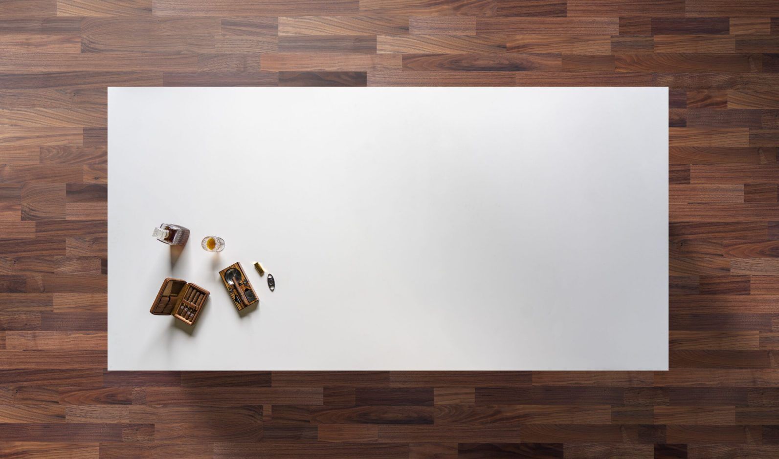Overhead view of Classic White Quartz worktop showing a smooth, bright surface with a clean uniform finish