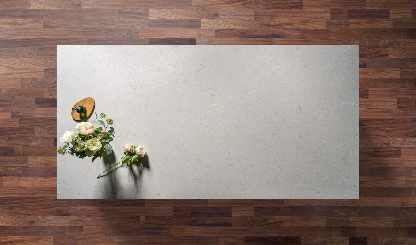 Grey Drift Quartz worktop shown from above with pale grey stone-effect movement across the surface