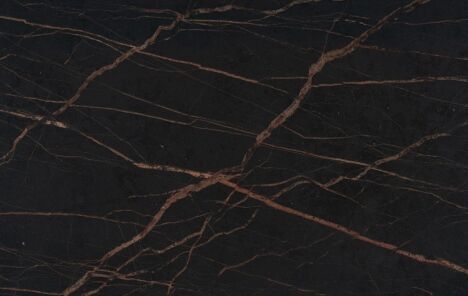 Laurent Porcelain surface detail showing dark porcelain with warm gold veining running diagonally across the worktop.