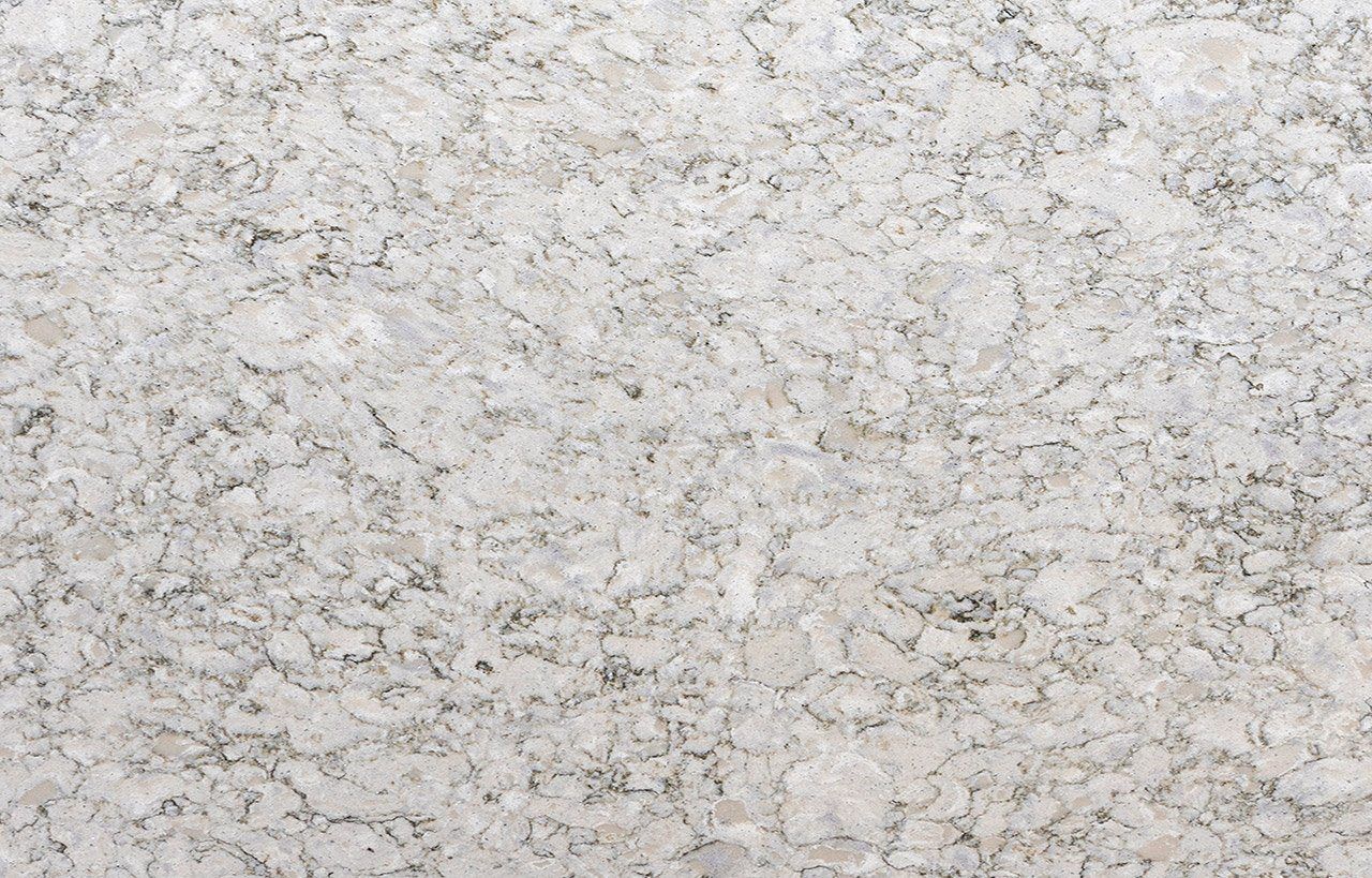 Close-up of Berwyn Drift Quartz slab showing grey marbled patterning and natural movement across the surface